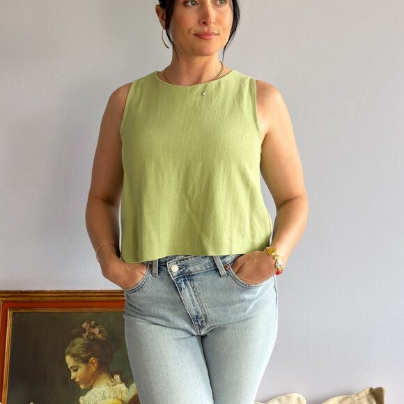 Sugarloaf Top | Green Linen Tank Top - Picture 1 of 10